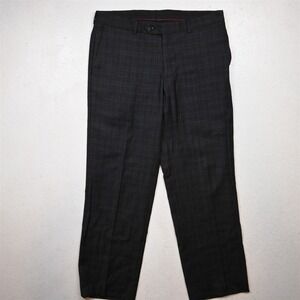 Byron 33x30 Gray Plaid 100% Wool Flannel Flat Front Slim Dress Mens Pants